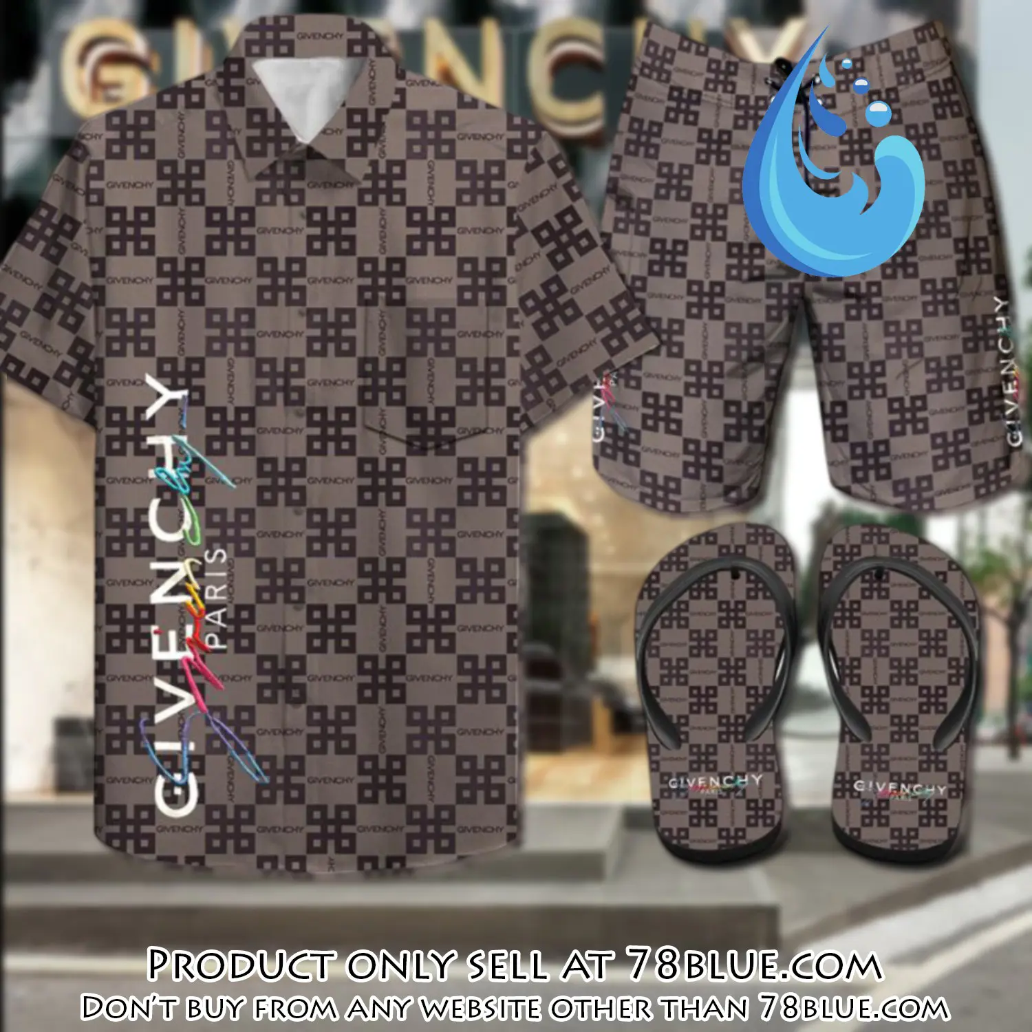 Givenchy combo hawaii shirt shorts flip flops luxury brand summer outfit hsf029 78b1115681
